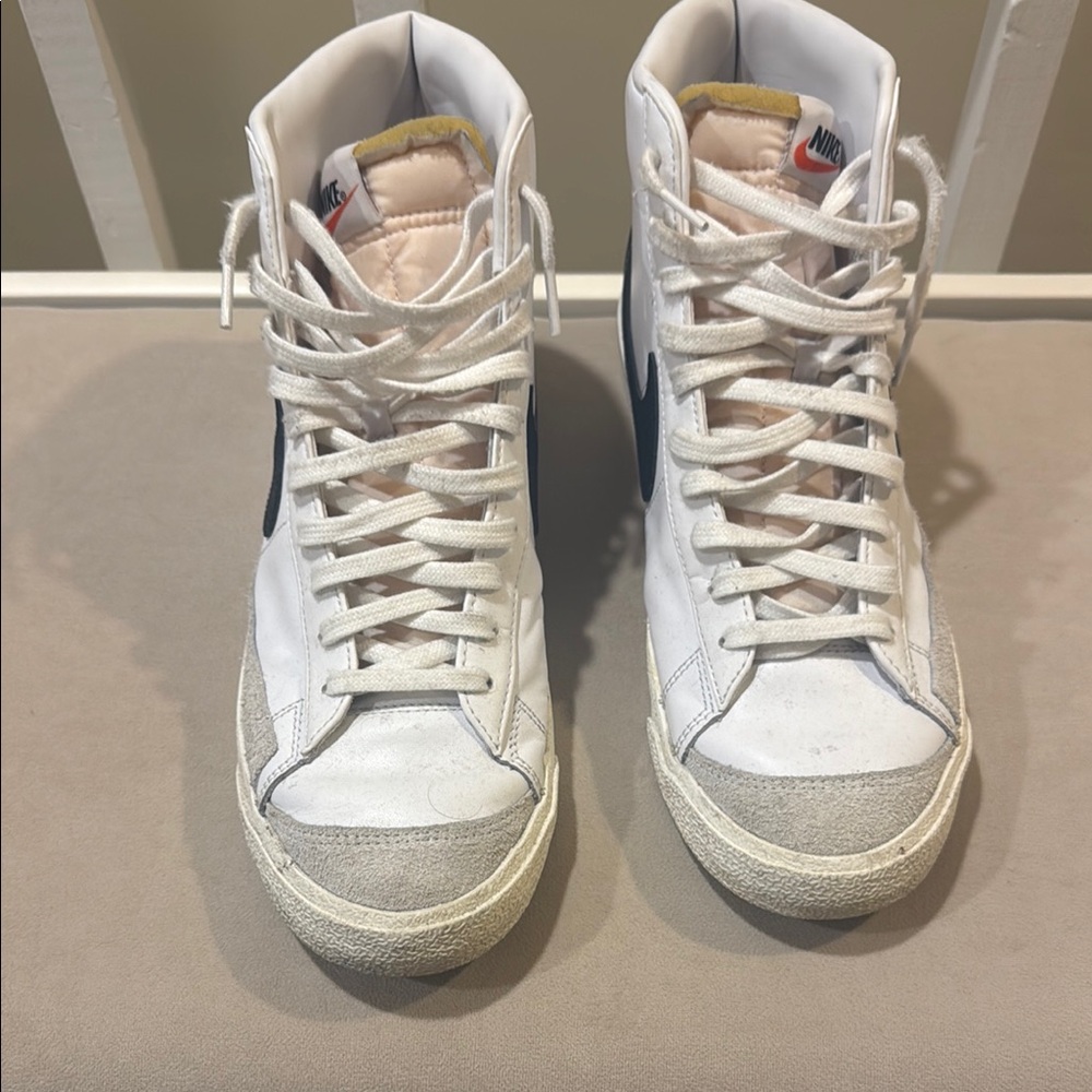 Nike White and Gray High-Top Sneakers Classic Design